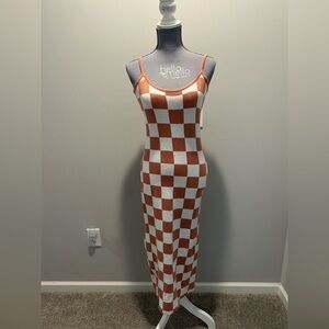 Dusty Pink and White Checkered Midi Dress